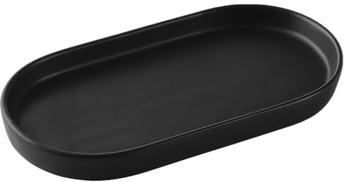 Eyrozia Matte Black Round Soap Dispenser Tray - 8'' Ceramic Vanity Tray for Bathroom Decorative, Jewelry Ring Dish, Comestic Holder, Kitchen Sink Countertop Organizer Plate