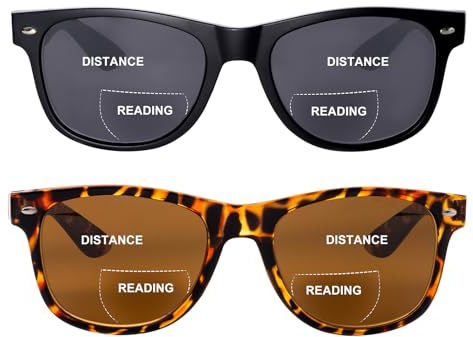 OuShiun 2er-Pack Unsichtbare Bifokale Lese Sonnenbrillen, Outdoor Sonnen Lesebrillen, Sonnenbrillenleser UV400-Schutz für Damen und Herren(Schwarz+Schildkröte +2.0)