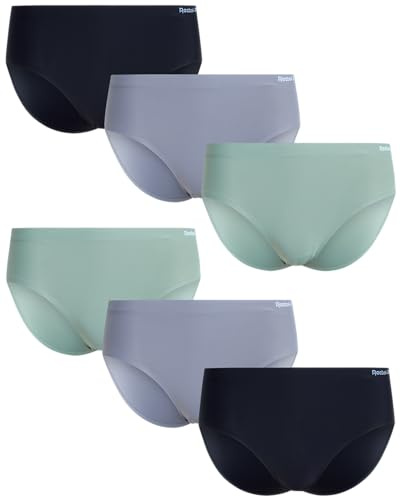 Reebok Womens Hipster Underwear - 6 Pack Soft Stretch Performance No Show Briefs Hipster Panties Seamless Underwear for Women, Size X-Large, Black/Sharkskin/Lily Pad