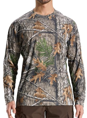 LOOGU Men's Camo Shirt Lightweight Turkey Hunting Shirt Camouflage Shirts for Men Long Sleeve Shirt