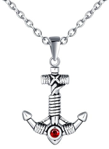 INFINIONLY Colliers Pendentifs en Acier Inoxydable pour Hommes Pendentif de Ancre avec Zircone Rouge Fashion Collier Décorations des Jeunes