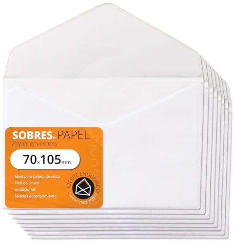 Sobres Papel de Blanco con Solapa de Pico, Sobres para Invitaciones y Cartas, Sobres para Tarjeta de Visita, Ideal para Tarjetas Regalo, Cumpleaños - Ofituria (70x105mm, 25 uds)