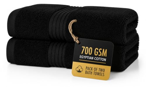 ALSAP Black Bath Towels Set Of 2 (130x70cm) – 700 GSM Super Absorbent Egyptian Cotton Bath Sheets – Hotel Quality Quick Dry Bathroom Towels for Home, Spa, Gym, Beach & Swimming Pool