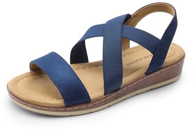 DREAM PAIRS Sandales Plates à la Mode pour Femme à Brides Chics Sandale décontractées d'été Confortable,Size 39,Marine,DWUMFS2505