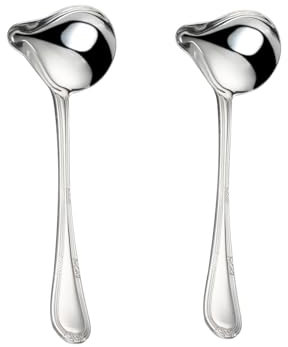 Weenwill Cuillères à Sauce en Acier Inoxydable,2 PCS Louches à Sauce avec Bec Verseur à Long Manche Petite Cuillère pour Sauce Vinaigrettes Argent