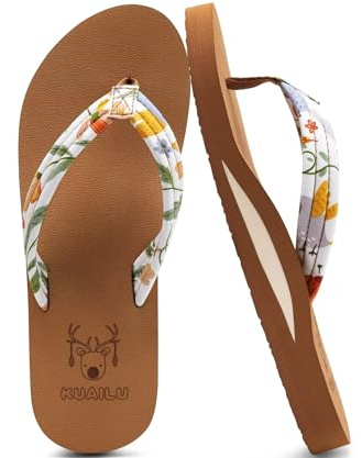 KuaiLu Tong Femme été Tissu Floral Mousse de Yoga plage et piscine Sandales | Plates Coussined Flip Flops Antidérapantes Semelles Claquette