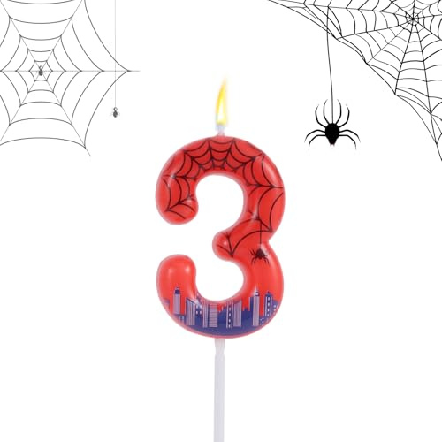 Vela Cumpleaños con Número Araña, Vela Cera con Número de Telaraña Decoración Tartas para Fiesta de Cumpleaños Artículos para Fiestas Temáticas (3)
