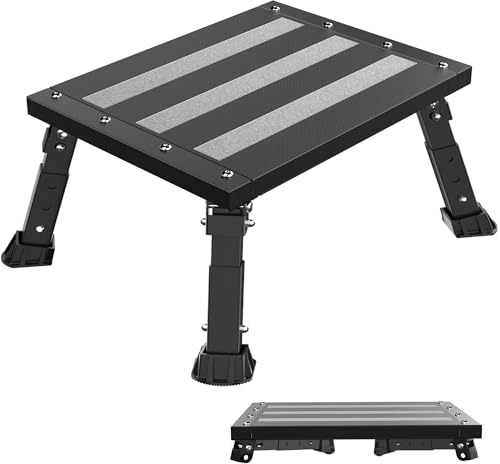 ILOKNZI Aluminium Klapptritt Wohnmobil Tritthocker 1 Stufe Max Belastung 220 kg für Camping/Autowäsche, Höhenverstellbare Caravan Tritthocker (Graphitschwarz)