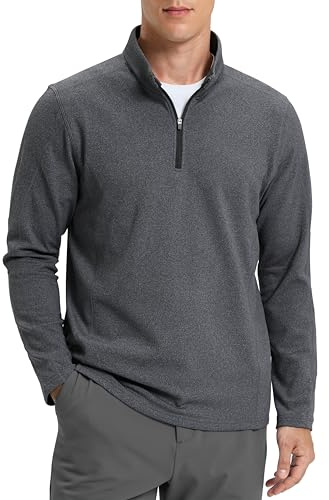 G Gradual Quarter Zip Pullover for Men Fleece Lined Sweatshirt Long Sleeve Winter Golf Shirt Mock Neck Polo Running Sweater, Charcoal, Large