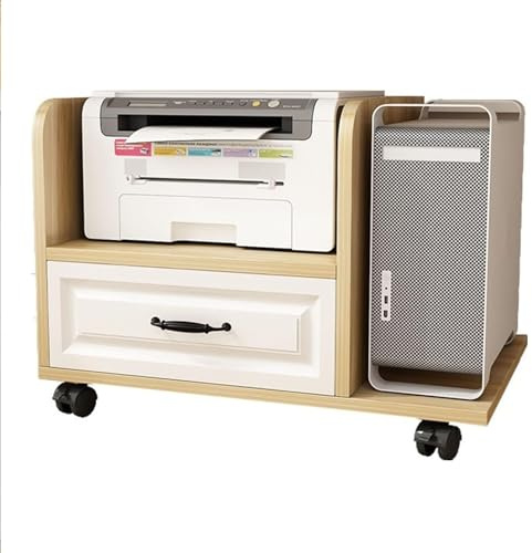 Support d'imprimante mobile compact avec tiroir de rangement sous le bureau Chariot d'imprimante roulant pour la maison, le bureau et le salon, finition noyer, 76 cm