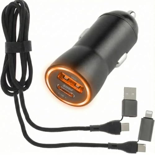 acce2s Chargeur Rapide Voiture 20W 2026 2 Ports + Cable Universel 120 cm, PD 3.0 & QC 4.0, Compatible iPhone 16 15 14 13 12 11 Pro Max Mini Plus Samsung S26 Huawei Pad AiPods Switch