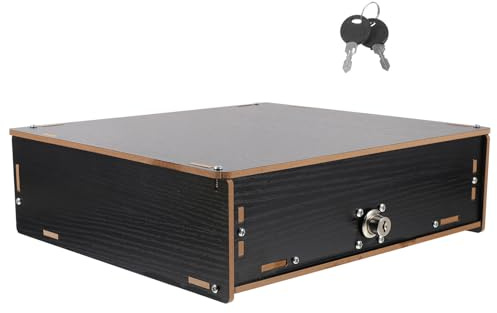 JECOMPRIS Vassoio Porta Monete Multi-griglia in Legno Nero Lucido, Contenitore Multifunzionale per Contanti e Carte, Cassetto Portadenaro per Ufficio, Negozi e Sale Riunioni