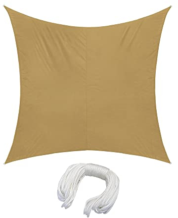 jarolift Sonnensegel Quadrat, Wasserabweisend, Sonnenschutz Sichtschutz für Terrasse Garten Balkon, Polyestergewebe, 500 x 500 cm, Sand