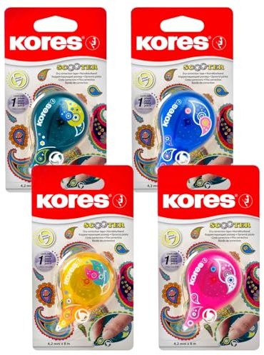 Kores - Scooter Paisley, Correction Tape - No-Peeling Dry Correction Tape Roller with Wheel Guide, Ergonomic - School Supplies, Stationery Supplies - Single Pack 8m x 4.2mm