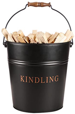 Matte Black Kindling Wood Storage Container Bucket for Fire Pits