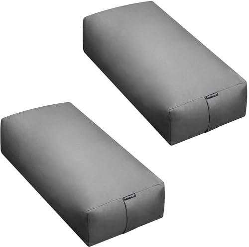 Sunshine Yoga Extra Firm Large Yoga Bolster, 24 x 12 x 6 Restorative Yoga Pillow With Handles and Removable Cover, Rectangular Cotton Cushion for Studios, Pack of 2, Cool Gray