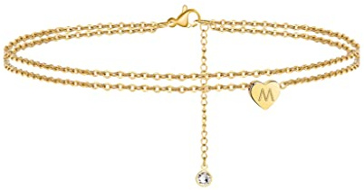 Turandoss Initial Ankle Bracelets for Women, 14K Gold Filled Layered Letter Anklet Letter Initial Gold Ankle Bracelets for Women Anklet With Initials M