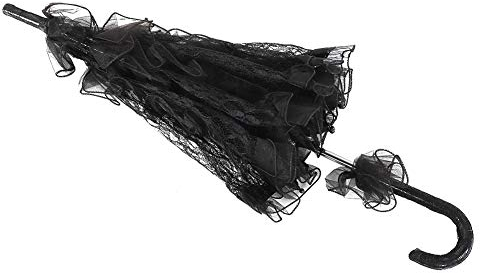 Braut Spitze Regenschirm, Elegante Spitze Bestickte Hochzeit Braut Regenschirm Sonnenschirm, Mini Vintage Romantische Dame Kostüm Zubehör für Hochzeiten Tanzen Fotografie Prop(Schwarz)