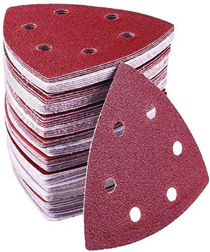 Triángulo de Lijado Delta, 72 Unidades, 6 Agujeros, 93 x 93 x 93 mm, cada uno con 12 x Grano 40/60/80/120/180/240, para Lijadoras Delta, Discos de Lijado