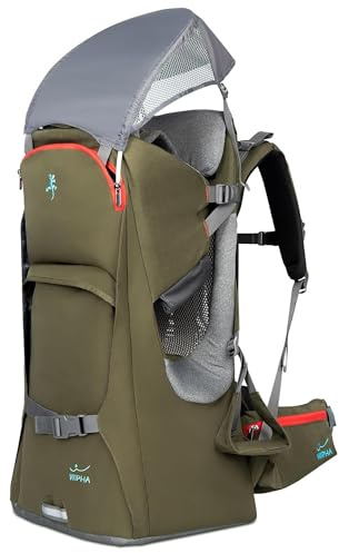 WIPHA Baby Backpack Carrier, Ergonomic Child Carrier Hiking with Sun Canopy, Safe Toddler Hiking Backpack Carrier with Large Storage Space&Insulated Pocket, Adjustable Padded Child Seat