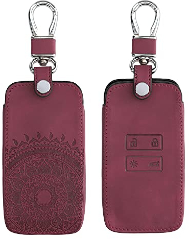 kwmobile Autoschlüssel Hülle kompatibel mit Renault 4-Tasten Smartkey Autoschlüssel (nur Keyless Go) - Kunstleder Schutzhülle Schlüsselhülle Cover Indische Sonne Dunkelrot