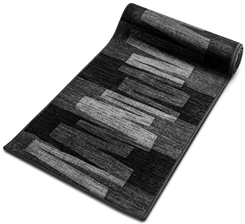 KARAT Tapis de Passage antibactérien Via Veneto Noir, Carpette de Couloir avec Dos en Latex antidérapant, Protection antisalissure pour Le Sol de Cuisine Chambre Salon, Doux aux Pieds Nus (80x200 cm)