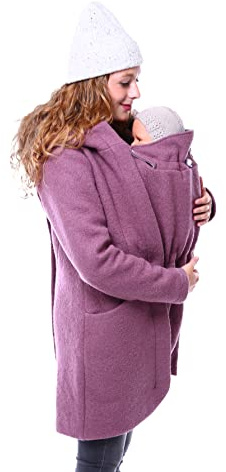 Viva la Mama - Wollmantel zum Babytragen Vorn und Hinten Umstandsmantel - REYKJAVIK - mauve - L