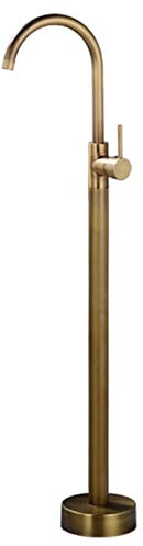 SWHC Rubinetto per Vasca Freestanding, Rotazione a 360° Rubinetto per Vasca da Terra Maniglia Unica Rubinetto Vasca da Bagno Freestanding Ottone Vintage Rubinetto Bagno Oro Spazzolato