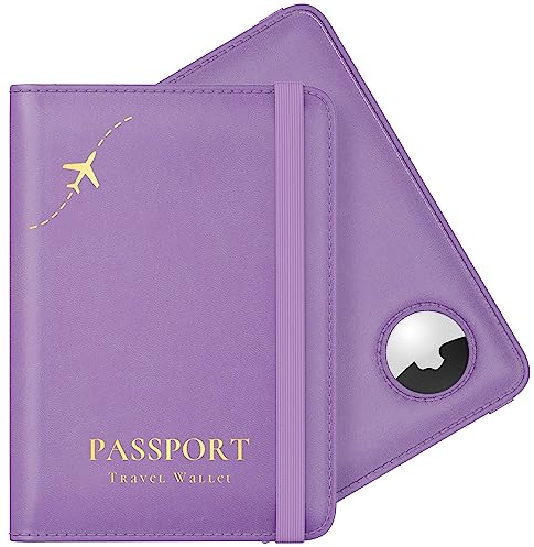 Stouchi Porta Passaporto Copertura Vaccinazione Airtag Portafogli, Portafoglio Passaporto Custodia Protettiva in similpelle per Donne Uomini, Portafoglio Regalo Documenti di Viaggio,Viola
