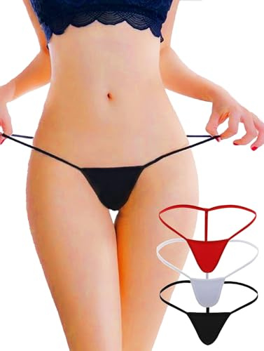 MOANATURA Lot de 3 strings sexy pour femme Lingerie String Fil Culotte Sous-vêtements Lingerie sexy Taille unique (XS, S, M), Rouge, Blanc, noir, Taille Unique