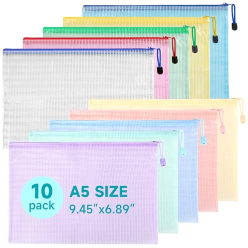 Mutsitaz 10-pack A5 plastplånböcker dokumentmapp, zip-låspåsar, för skola, resor, hem, kontor