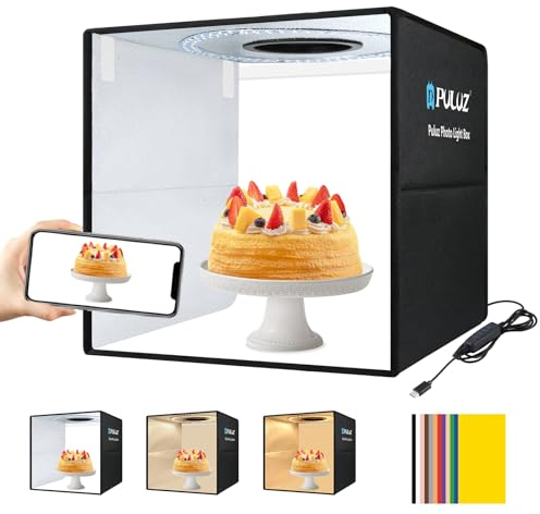 PULUZ 40x40cm Fotobox Lightbox für Produktfotografie Tragbare Typ-C Fotostudio-lichtbox Faltbare Photo Box mit Einstellbares weißes/weiches/warmes Licht & 12 Farben Hintergrund