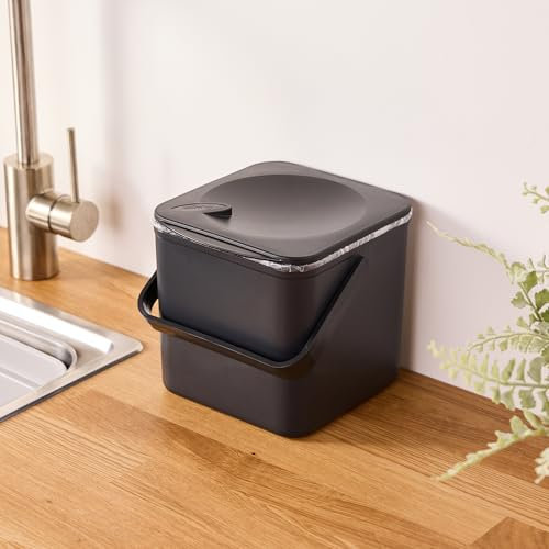 Poubelle à Compost de Cuisine – Panier à déchets Alimentaires avec intérieur Facile à Nettoyer – Fabriqué au Royaume-Uni – 3,5 l (Noir)