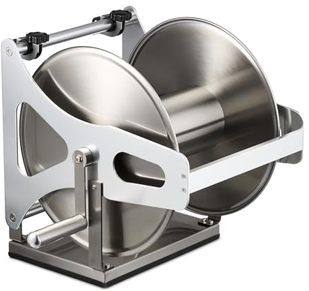 Relaxdays Schlauchtrommel, ohne Schlauch, Edelstahl, für Boden & Wand, Schlauchroller, HBT: 35 x 40 x 36,5 cm, Silber