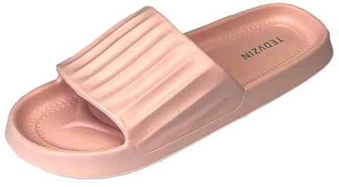 TEDVZIN Soft Non-Slip Slippers ｜Indoor,Guest and Bathroom Use | Durable soles | Excellent Coverage (Pink, Adult, Women, 5, Numeric, US Footwear Size System, Narrow)