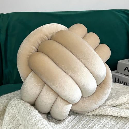 Ueiwffzo Knotenkissen Zierkissen, Aesthetic Room Decor Knoten Kissen Kuschelkissen, Weiche Flauschige Sofakissen Aesthetic Kissen Dekokissen für Sofa Bett Boden Deko (Khaki,22 cm)