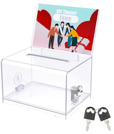 Uniclife Scatola di Donazione Acrilica con Serratura e Porta-Segno Scatola di Votazione Trasparente con Fessura Contenitore Plastica per Raccolta Suggerimenti La Raccolta di Fondi, 15,7 X 12 X 10,2 cm