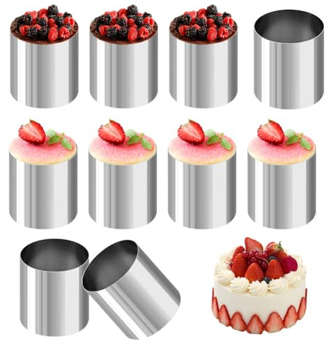 Dessertringe und Speiseringe Set, 10 Stück Runde Kuchenringform Dessertringe, Mini Edelstahl Backring Ø 5 cm Kuchenring und Gebäckring, Mousse Dessertringe Set Tortenring Backzubehör für Kuchen,Backen