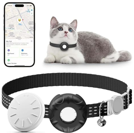 Cat GPS Tracker, Waterproof Pet Tracker for Cats, Cat GPS Tracker Collar with Safety Elastic Buckle, Works with Any Collar,Compatible with Apple Find My App (Only iOS), No Monthly Fee, Black