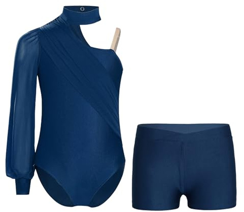 Riismen Traje De Cuerpo Activo Para Niñas Pequeñas Con Short Conjunto De Piezas Traje De Gimnasia Deportiva Entrenamiento De Patinaje Artístico Azul marino 11-12 años
