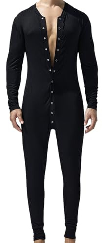 Mono de una pieza para hombre, unisex, de un solo color, con botón, pijama de cuerpo entero, traje de noche, ropa térmica para el hogar, ropa de dormir, mono de invierno, traje de casa, L