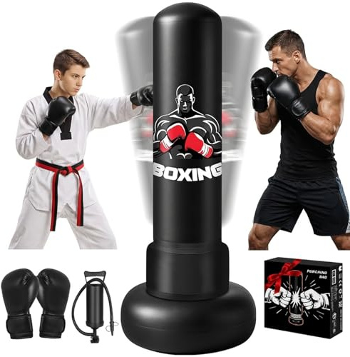 Sac de Frappe Enfant Gonflable Oziral Kids Boxing Sandbag Sac de Frappe autoportant pour Adultes Sac de Boxe Gonflable avec Pompe à air – Entraînement à Domicile pour Muay Thai Kickboxing