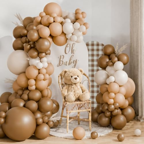 Kit Arche Ballon Marron et Beige, 115pcs Guirlande Ballon Anniversaire Marron avec Ballons Beige et Blanc Creme Nude pour Anniversaire Decoration Baby Shower Gender Reveal Bapteme Fille Garcon Mariage