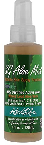 Aloe Life SG Aloe Mist Gel - Topical Skin Conditioner, Whole Leaf Aloe Vera Juice Concentrate, Contains Special Skin Actives, Vitamin A, C, & E, Helps Hydrate & Condition Your Skin-Hair (Single, 4 oz)