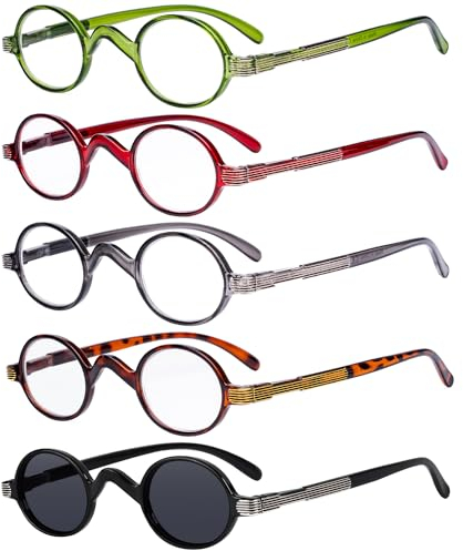 Eyekepper 5-Stuecke Leser Federschanier Buegel Klassiker Mini Kleine Oval Rund Lesebrille beinhalten Sonne Leser +1.5