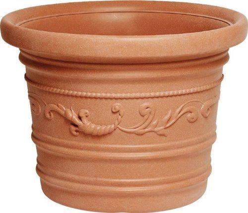 OEM SYSTEMS Vaso Tondo Festonato Ø 50Cm in Resina Colore Terracotta Doppio Bordo