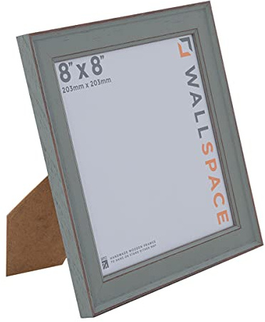 Väggutrymme shabby chic 8 x 8 grön bildram | grön fotoram 8 x 8 | 8 x 8 tum | 203 x 203 mm | 20,3 x 20,3 cm | massivt trä trä med äkta glas | fyrkantig | Handgjord i Storbritannien