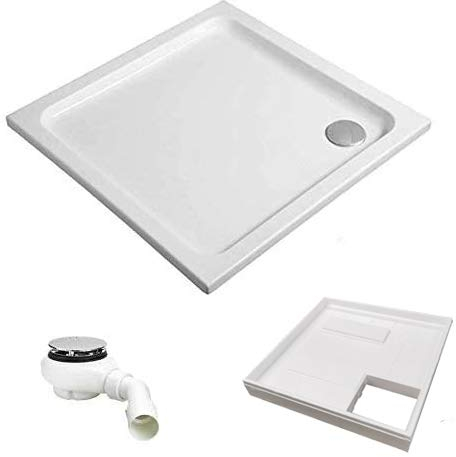 HOESCH KOMPLETT-PAKET: Duschwanne 80 x 80 x 6,5 cm superflach Acryl + Styroporträger/Wannenträger + Ablaufgarnitur chrom