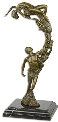 Casa Padrino Scultura in Bronzo di Lusso con Base in Marmo Coppia di Ballerini Bronzo/Nero 18,3 x 12,9 x H. 36,2 cm - Figura in Bronzo - Figura Decorativa - Accessori Decorativi