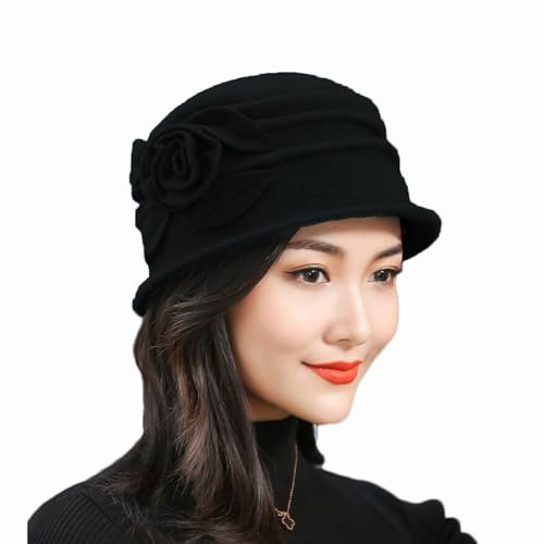 ITODA Donne Inverno Vintage Bowler Cappelli di Lana Chiesa Cloche Flapper Cappello da Festa di Felpa, Cappello Rotondo Elegante Berretto Chiesa per Signore Ragazze